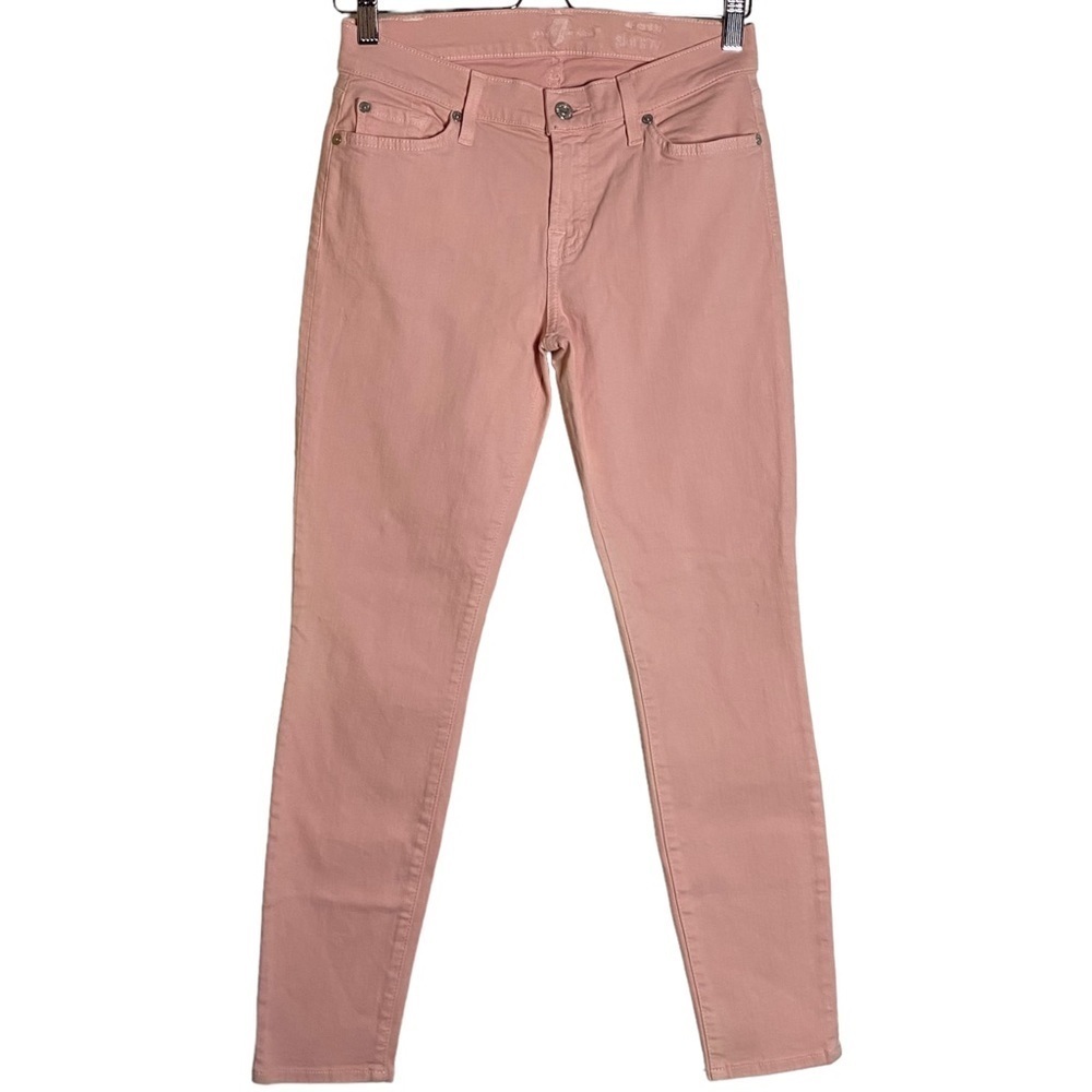 7FAM 7 For All Mankind Pale Baby Pink Salmon The Ankle Skinny Jeans 28
